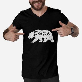 Papa Bear Distressed Father Day Men V-Neck Tshirt | Crazezy