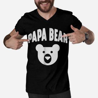 Papa Bear - Funny Father Humor Daddy To Be Men V-Neck Tshirt | Crazezy