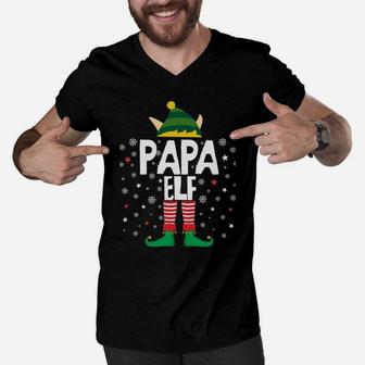 Papa Elf Funny Christmas Gifts For Dad Matching Pajama Party Sweatshirt Men V-Neck Tshirt | Crazezy CA
