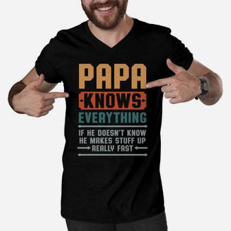 Papa Knows Everything Shirt Pops Grandpa Christmas Gift Men V-Neck Tshirt | Crazezy UK
