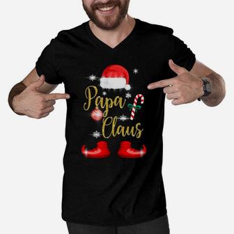 Papa Santa Claus Father Matching Family Christmas Pj For Dad Men V-Neck Tshirt | Crazezy