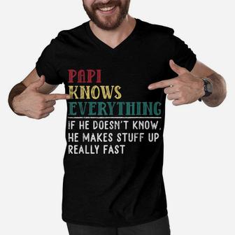 Papi Knows Everything Father's Day Gift For Funny Grandpa Men V-Neck Tshirt | Crazezy CA