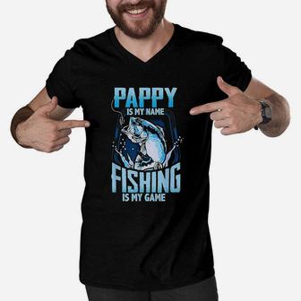 Pappy Is My Name Fishing Is My Game Fathers Day Men V-Neck Tshirt | Crazezy
