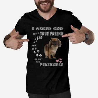 Peke Dog Quote Mom, Pekinese Dad Costume, Cute Pekingese Zip Hoodie Men V-Neck Tshirt | Crazezy UK