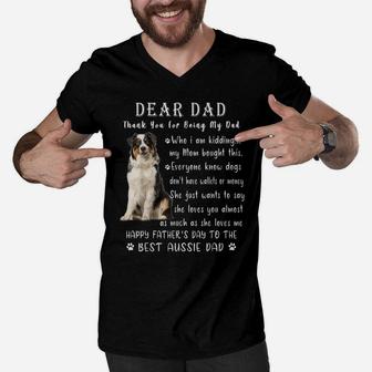 Pet Dog Australian Shepherd Lovers - Fathers Day Aussie Dad Men V-Neck Tshirt | Crazezy AU