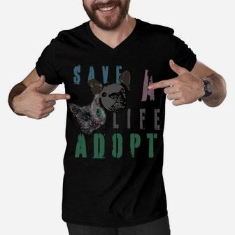 Pet Lover Save A Life Adopt Cat Dog Gift Mom Dad Men V-Neck Tshirt | Crazezy