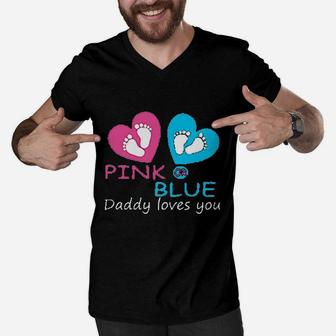 Pink Or Blue Daddy Loves You Men V-Neck Tshirt | Crazezy UK