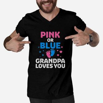 Pink Or Blue Grandpa Loves You Men V-Neck Tshirt | Crazezy