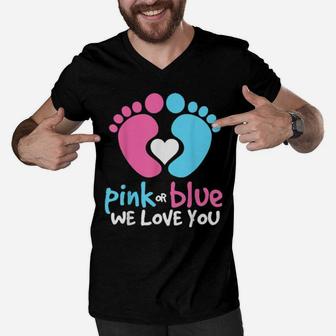 Pink Or Blue We Love You Gender Reveal Mommy Daddy Men V-Neck Tshirt - Monsterry UK