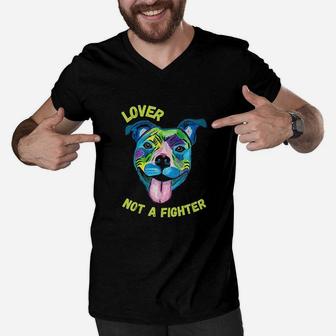 Pitbull Lover Not A Fighter Art Dog Mom Dad Men V-Neck Tshirt | Crazezy UK