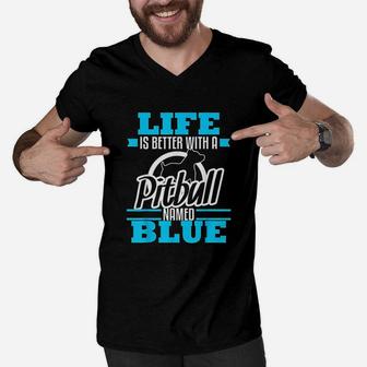 Pitbull Named Blue Dog Mom Dad Men V-Neck Tshirt | Crazezy
