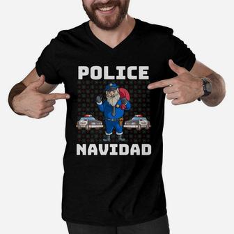Police Navidad Sweatshirt Santa Police Christmas Gift Shirt Men V-Neck Tshirt | Crazezy