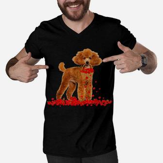 Poodle Valentine's Day Dog Dad Dog Mom Flowers Men V-Neck Tshirt - Monsterry DE
