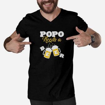 Popo Needs A Beer Grandpa Funny Drinking Men Gift Premium Men V-Neck Tshirt - Thegiftio UK