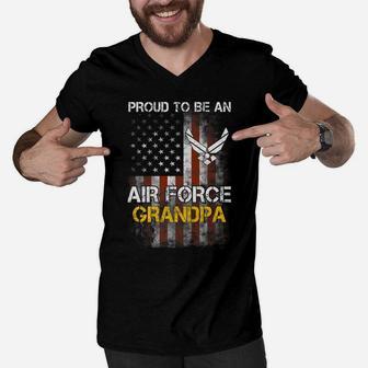 Proud Air Force Grandpa Funny American Flag Men V-Neck Tshirt | Crazezy UK