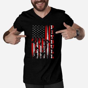Proud American Pitbull Terrier Flag Funny Dog Dad Mom Gifts Men V-Neck Tshirt | Crazezy CA