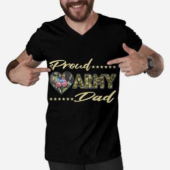 Proud Army Dad Us Flag Dog Tags Military Father Family Gift Men V-Neck Tshirt | Crazezy