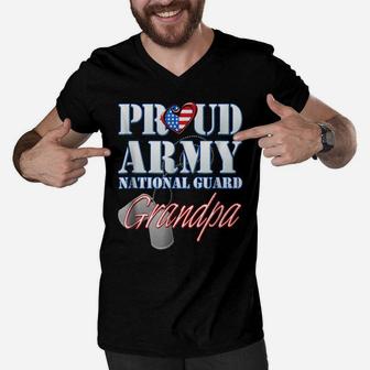 Proud Army National Guard Grandpa Usa Heart Flag Shirt Men V-Neck Tshirt | Crazezy