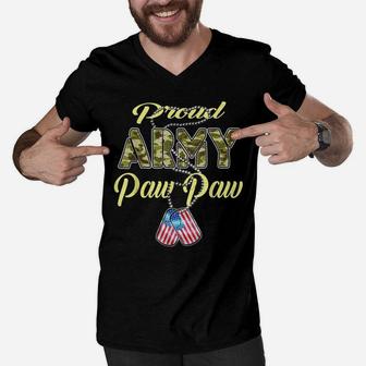 Proud Army Paw Paw Shirt Us Flag Camo Military Grandpa Gift Men V-Neck Tshirt | Crazezy