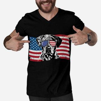 Proud Catahoula Leopard Dog Dad American Flag Patriotic Dog Men V-Neck Tshirt | Crazezy AU