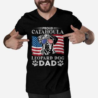 Proud Catahoula Leopard Dog Dad American Flag Patriotic Dog Men V-Neck Tshirt | Crazezy