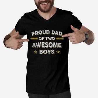 Proud Dad Of 2 Two Awesome Boys Men V-Neck Tshirt | Crazezy DE