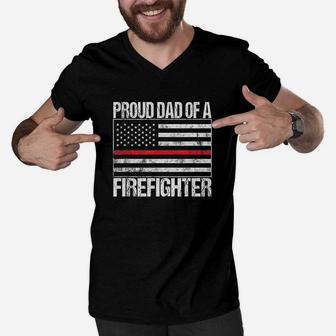 Proud Dad Of A Firefighter Fireman Parent Men V-Neck Tshirt | Crazezy AU