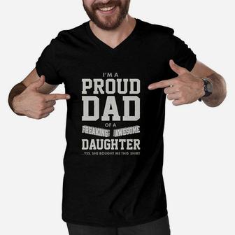 Proud Dad Of A Freaking Awesome Daughter Men V-Neck Tshirt | Crazezy UK
