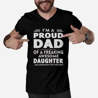 Proud Dad Of A Freaking Awesome Daughter Men V-Neck Tshirt | Crazezy DE
