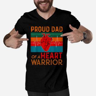 Proud Dad Of A Heart Warrior Heart Attack Survivor Vintage Men V-Neck Tshirt | Crazezy