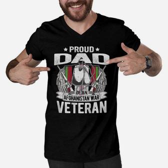 Proud Dad Of An Afghanistan War Veteran Military Father Gift Men V-Neck Tshirt | Crazezy