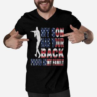 Proud Military Dad- My Son Has Your Back Men V-Neck Tshirt | Crazezy CA
