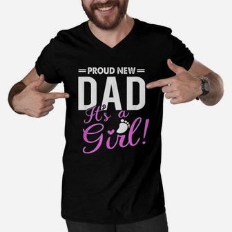 Proud New Dad Its A Girl Promoted To Daddy Men V-Neck Tshirt | Crazezy AU