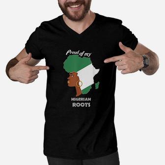 Proud Of My Nigerian Roots Black History Month Men V-Neck Tshirt - Seseable
