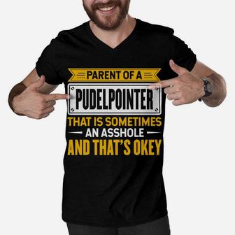 Proud Parent Of A Pudelpointer Funny Dog Owner Mom & Dad Men V-Neck Tshirt | Crazezy DE