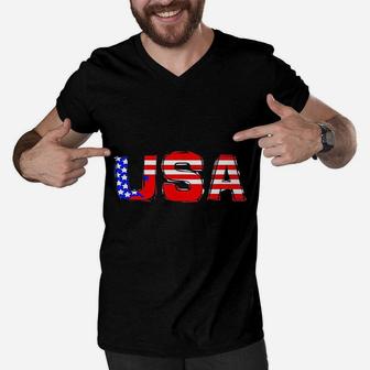 Proud USA American Flag Gift For Americans Men V-Neck Tshirt - Seseable