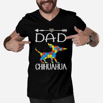 Puzzle Heart Dad Chihuahua Autism Awareness Gift Men V-Neck Tshirt - Monsterry UK