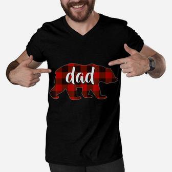 Red Plaid Dad Buffalo Matching Family Papa Pajama Christmas Men V-Neck Tshirt | Crazezy