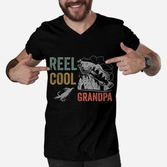 Reel Cool Grandpa Fishing Gift Funny Men V-Neck Tshirt | Crazezy AU