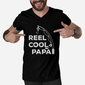 Reel Cool Papa Fishing Dad Fathers Day Gift Men V-Neck Tshirt | Crazezy DE