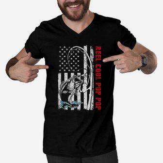 Reel Cool Pop Pop American Flag Fishing Gift For Fathers Day Men V-Neck Tshirt | Crazezy UK