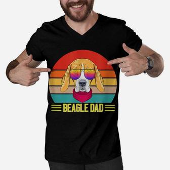 Retro Beagle Dad Gift Dog Owner Pet Tricolor Beagle Father Men V-Neck Tshirt | Crazezy