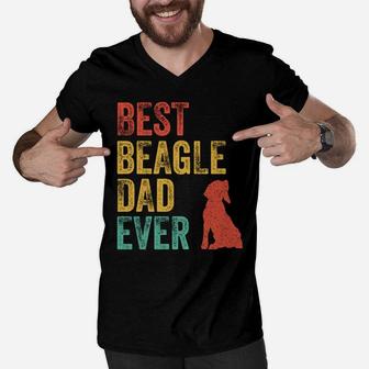 Retro Best Beagle Dad Ever Daddy Dog Lover Owner Vintage Men V-Neck Tshirt | Crazezy