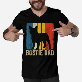 Retro Boston Terrier Dad Gift Dog Owner Pet Bostie Father Men V-Neck Tshirt | Crazezy AU