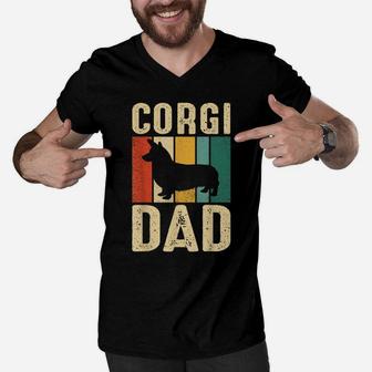 Retro Corgi Dad Dog Owner Pet Lover Welsh Corgi Father Men V-Neck Tshirt | Crazezy
