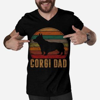 Retro Corgi Dad Gift Dog Owner Pet Welsh Corgi Father Men V-Neck Tshirt | Crazezy