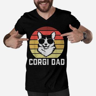 Retro Corgi Dad Shirt Funny Pembroke Welsh Corgi Dog Dad Men V-Neck Tshirt | Crazezy