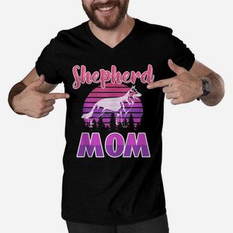 Retro German Shepherd Shirt Sunset Shepherd Dog Dad Dog Mom Men V-Neck Tshirt | Crazezy AU