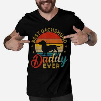 Retro Vintage Best Dachshund Daddy Ever Dog Dad Men V-Neck Tshirt | Crazezy