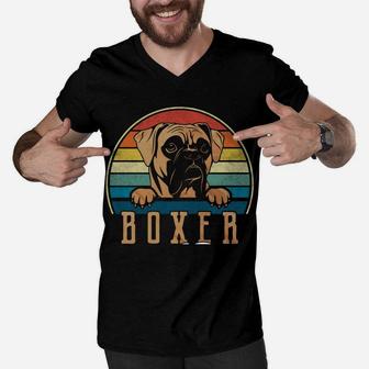 Retro Vintage Boxer Dad Boxed Dog Daddy Men V-Neck Tshirt | Crazezy CA